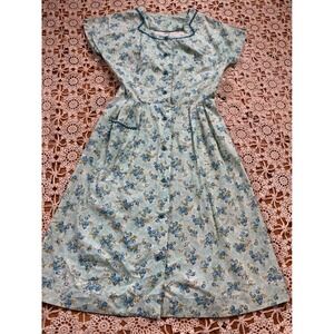 Vintage Floral Print Dress Cottagecore‎ Button Front Midi Dress Size M